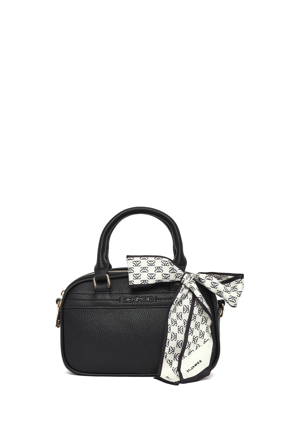 Woman Black Long-Strap Accessorized Shoulder Bag