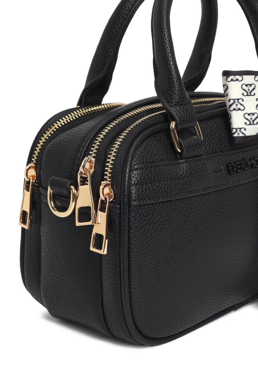 Woman Black Long-Strap Accessorized Shoulder Bag