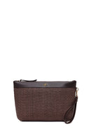 Woman Brown Long Chain Strap Wicker Clutch Bag | Derimod