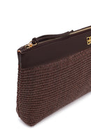 Woman Brown Long Chain Strap Wicker Clutch Bag | Derimod