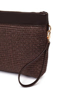 Woman Brown Long Chain Strap Wicker Clutch Bag | Derimod