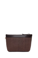 Woman Brown Long Chain Strap Wicker Clutch Bag | Derimod