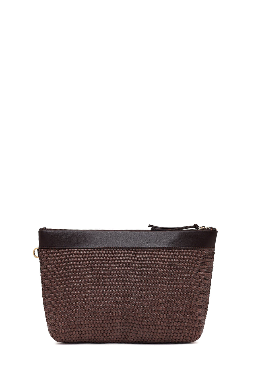 Woman Brown Long Chain Strap Wicker Clutch Bag