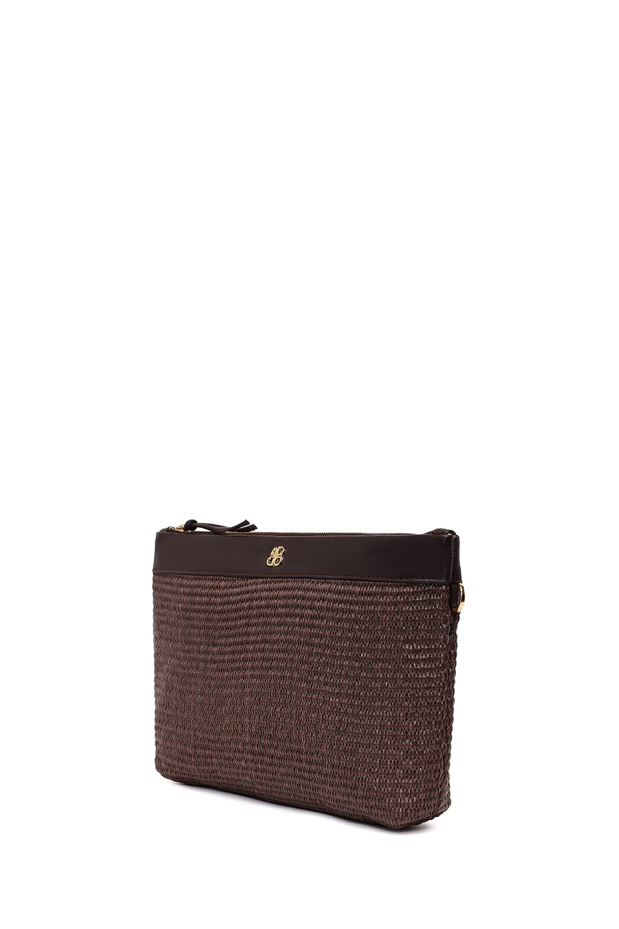 Woman Brown Long Chain Strap Wicker Clutch Bag