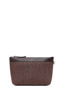 Woman Brown Long Chain Strap Wicker Clutch Bag | Derimod