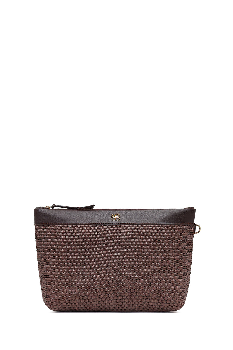 Woman Brown Long Chain Strap Wicker Clutch Bag
