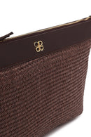 Woman Brown Long Chain Strap Wicker Clutch Bag | Derimod