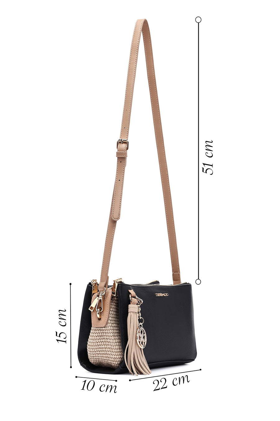 Woman Black Charm Crossbody Bag