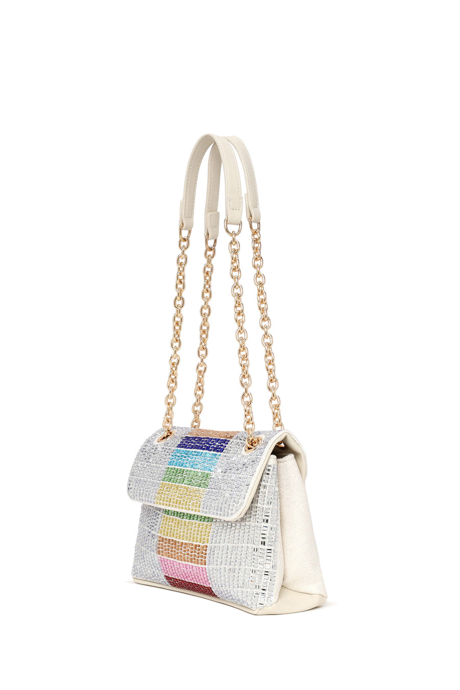 Woman Multicolored Rhinestone Chain-Strap Evening Bag