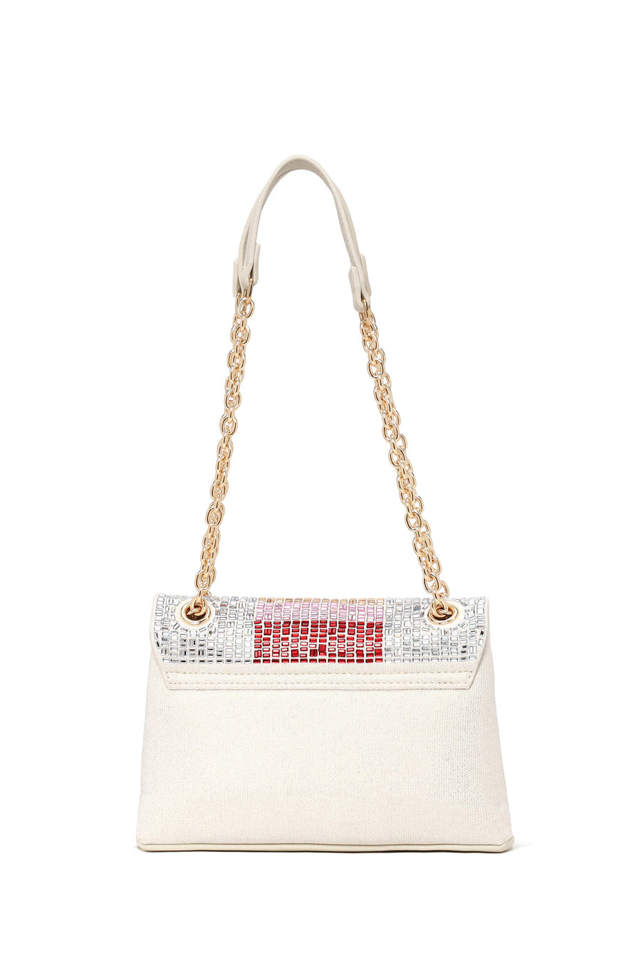 Woman Multicolored Rhinestone Chain-Strap Evening Bag