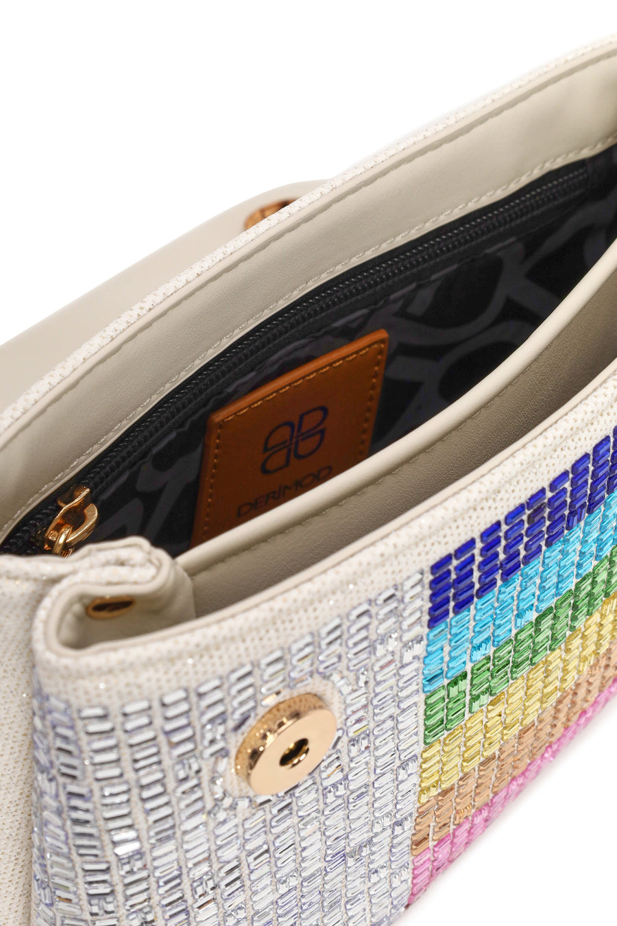Woman Multicolored Rhinestone Chain-Strap Evening Bag