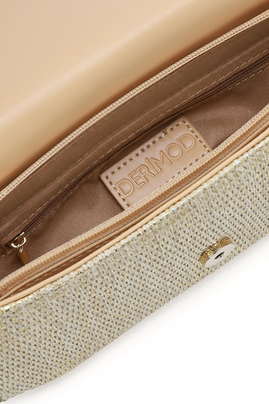 Woman Beige Long Strap Straw Crossbody Bag