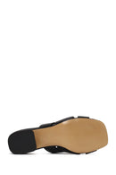 Woman Black Short Thick-Heeled Leather Slipper | Derimod