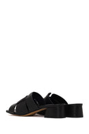 Woman Black Short Thick-Heeled Leather Slipper | Derimod
