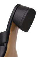 Woman Black Short Thick-Heeled Leather Slipper | Derimod