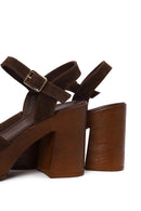 Woman Brown Buckled Platform Chunky Heeled Suede Sandal | Derimod