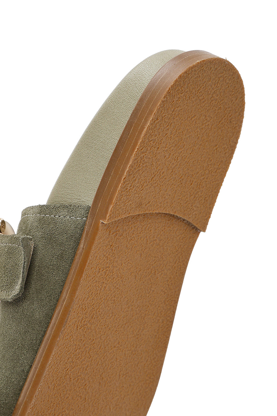 Women's Green Double Buckled Suede Leather Slippers