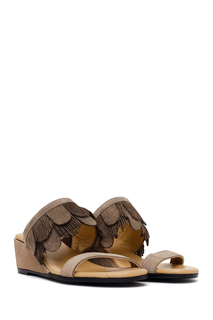 Women's Mink Wedge Suede Leather Slippers