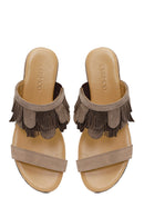 Women's Mink Wedge Suede Leather Slippers | Derimod