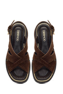 Woman Brown Thick-Soled Suede Sandal | Derimod