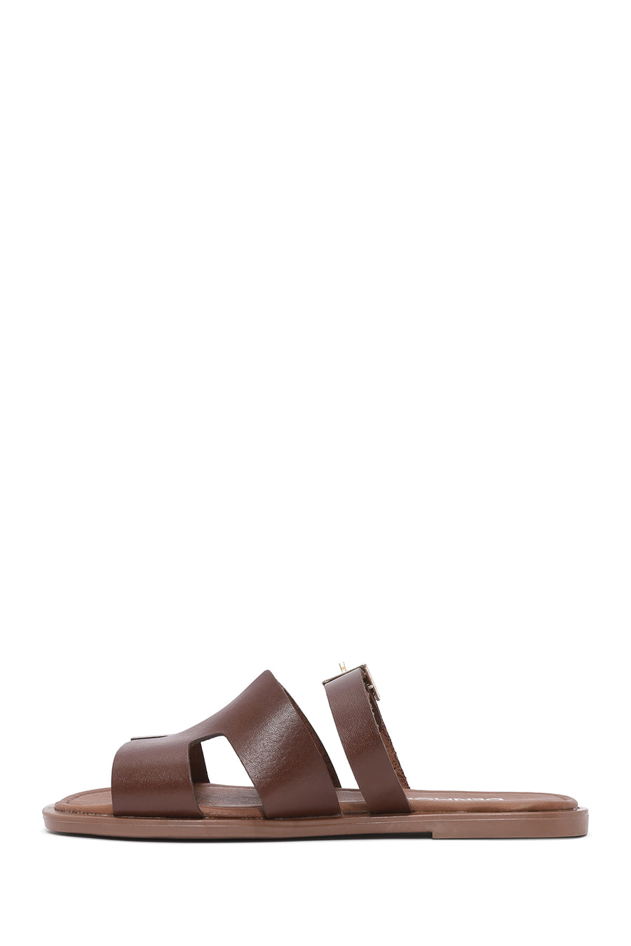 Women's Brown Buckled Leather Slippers