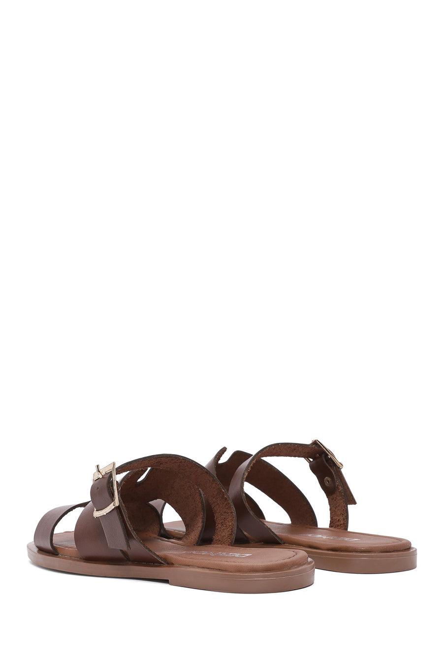 Women's Brown Buckled Leather Slippers