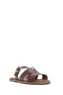 Women's Brown Buckled Leather Slippers | Derimod