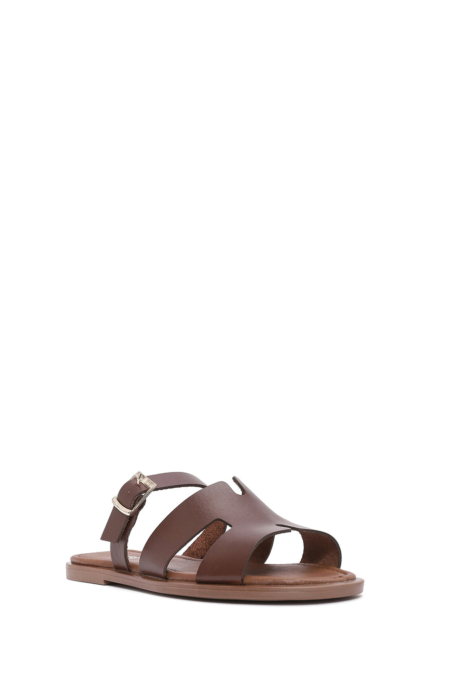 Women's Brown Buckled Leather Slippers