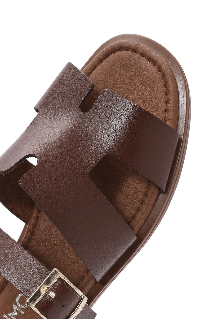 Women's Brown Buckled Leather Slippers