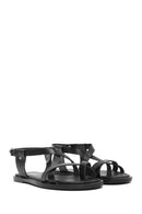 Women's Black Buckle Leather Bodrum Sandals | Derimod