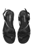 Women's Black Buckle Leather Bodrum Sandals | Derimod