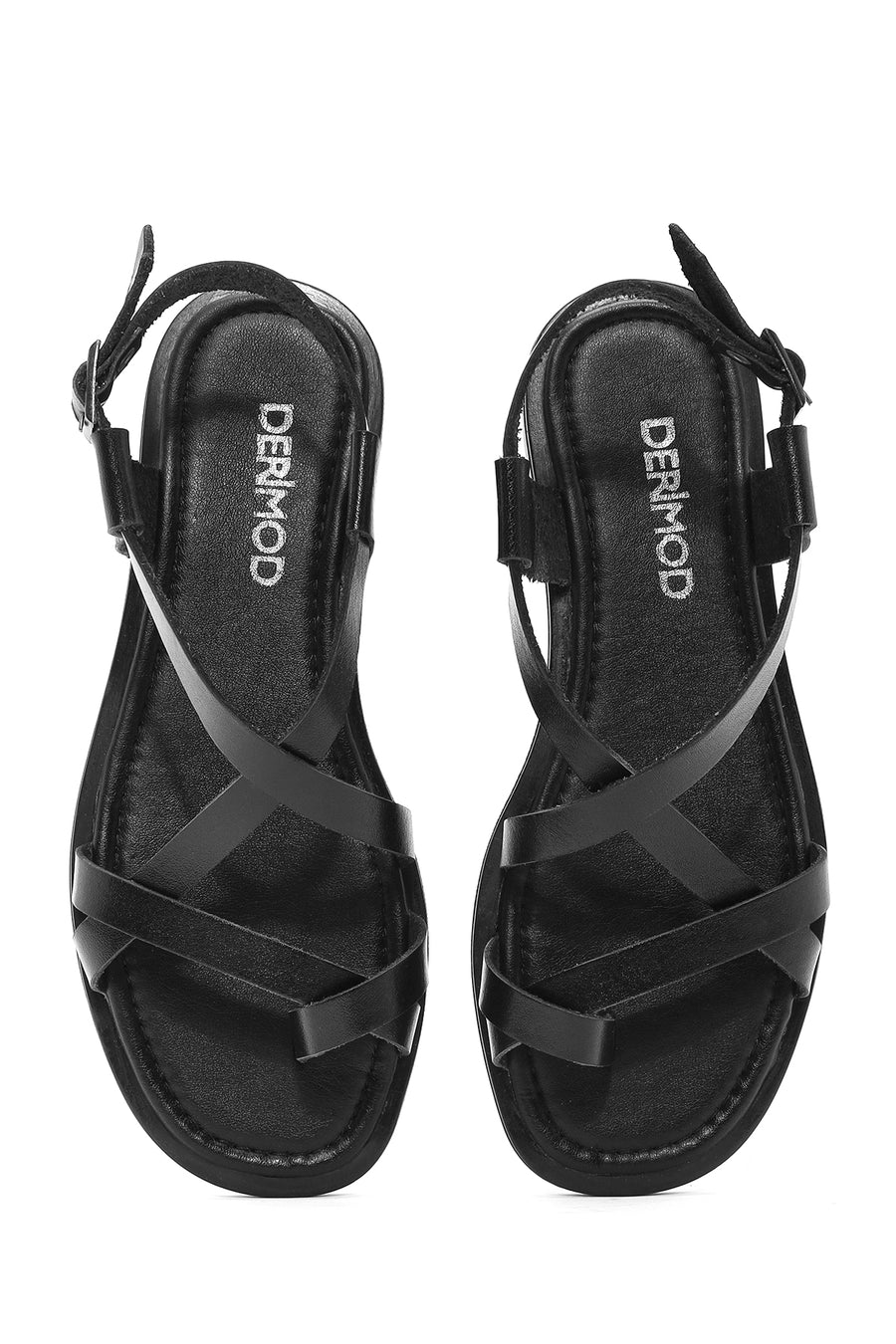 Women's Black Buckle Leather Bodrum Sandals