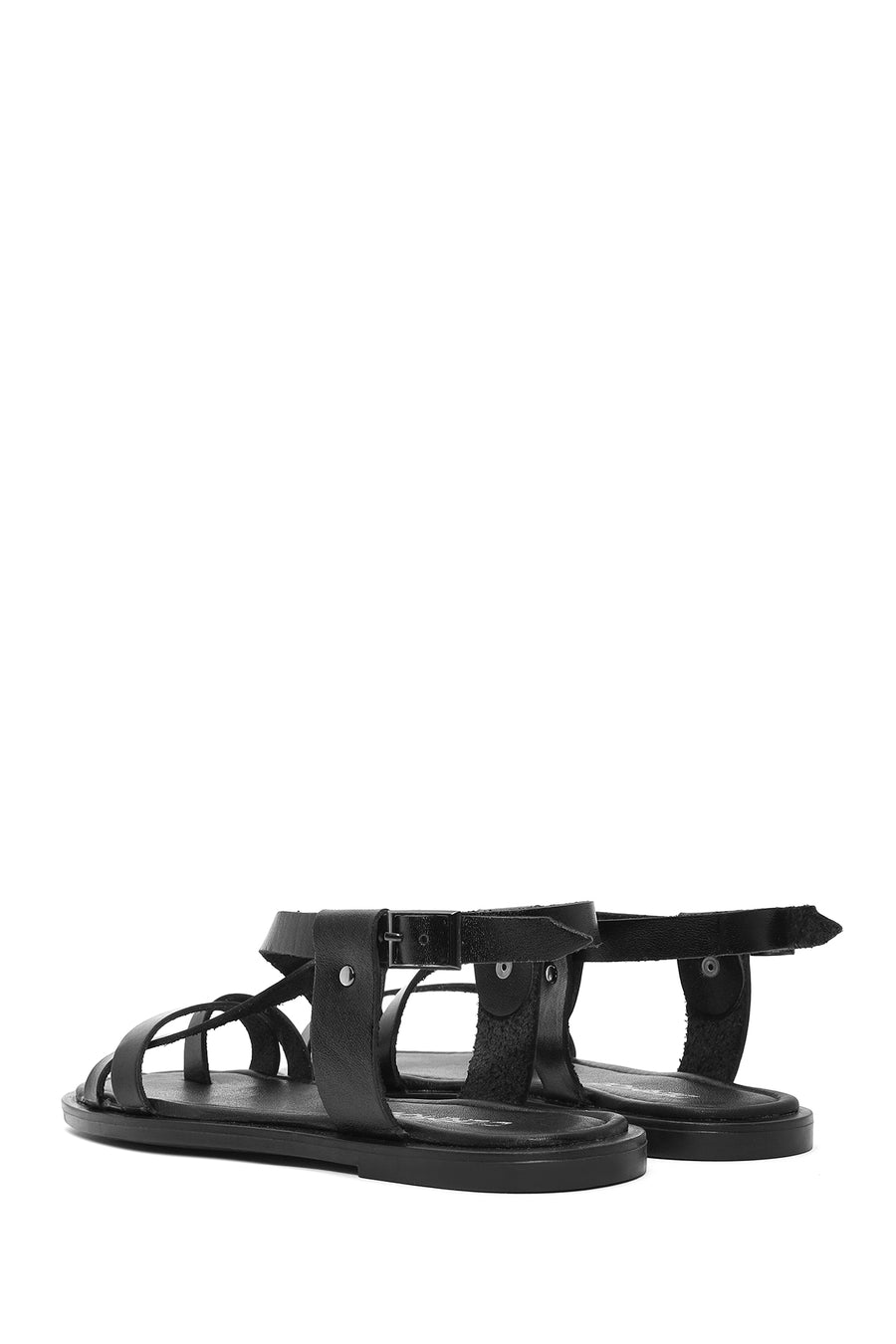 Women's Black Buckle Leather Bodrum Sandals
