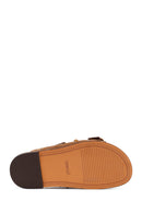 Women's Tan Studded Suede Leather Slippers | Derimod