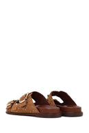 Women's Tan Studded Suede Leather Slippers | Derimod