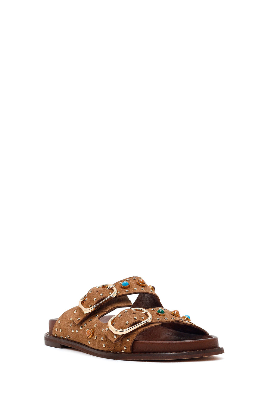 Women's Tan Studded Suede Leather Slippers