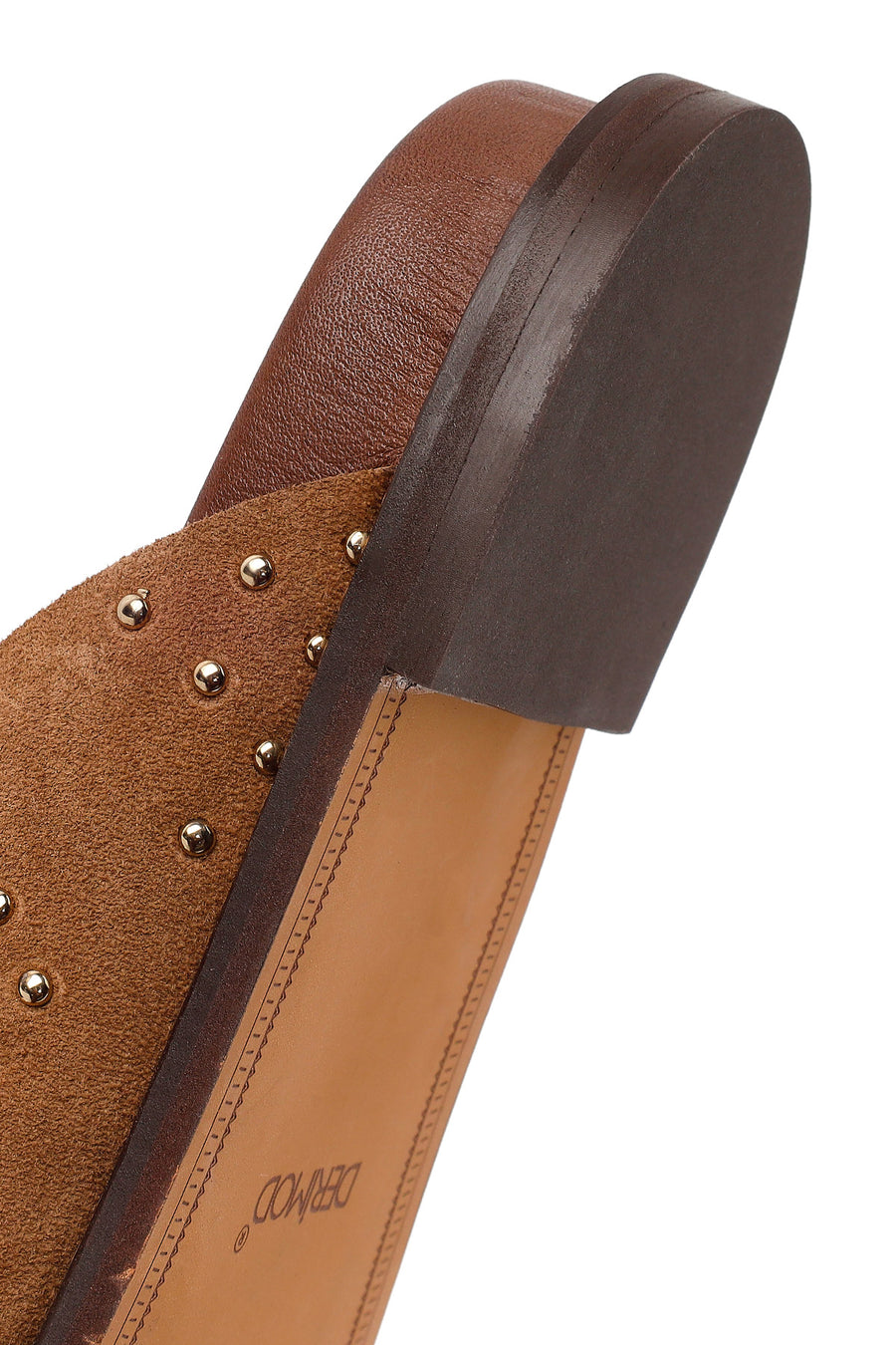 Women's Tan Studded Suede Leather Slippers