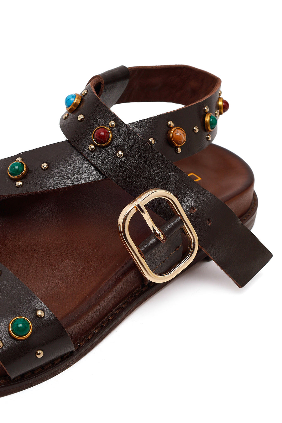 Woman Brown Jeweled Leather Sandals