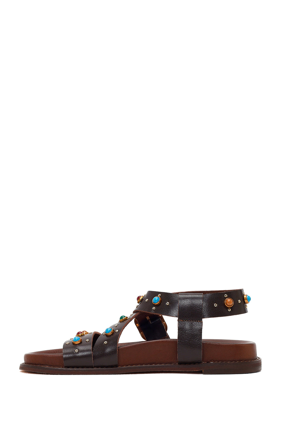 Woman Brown Jeweled Leather Sandals