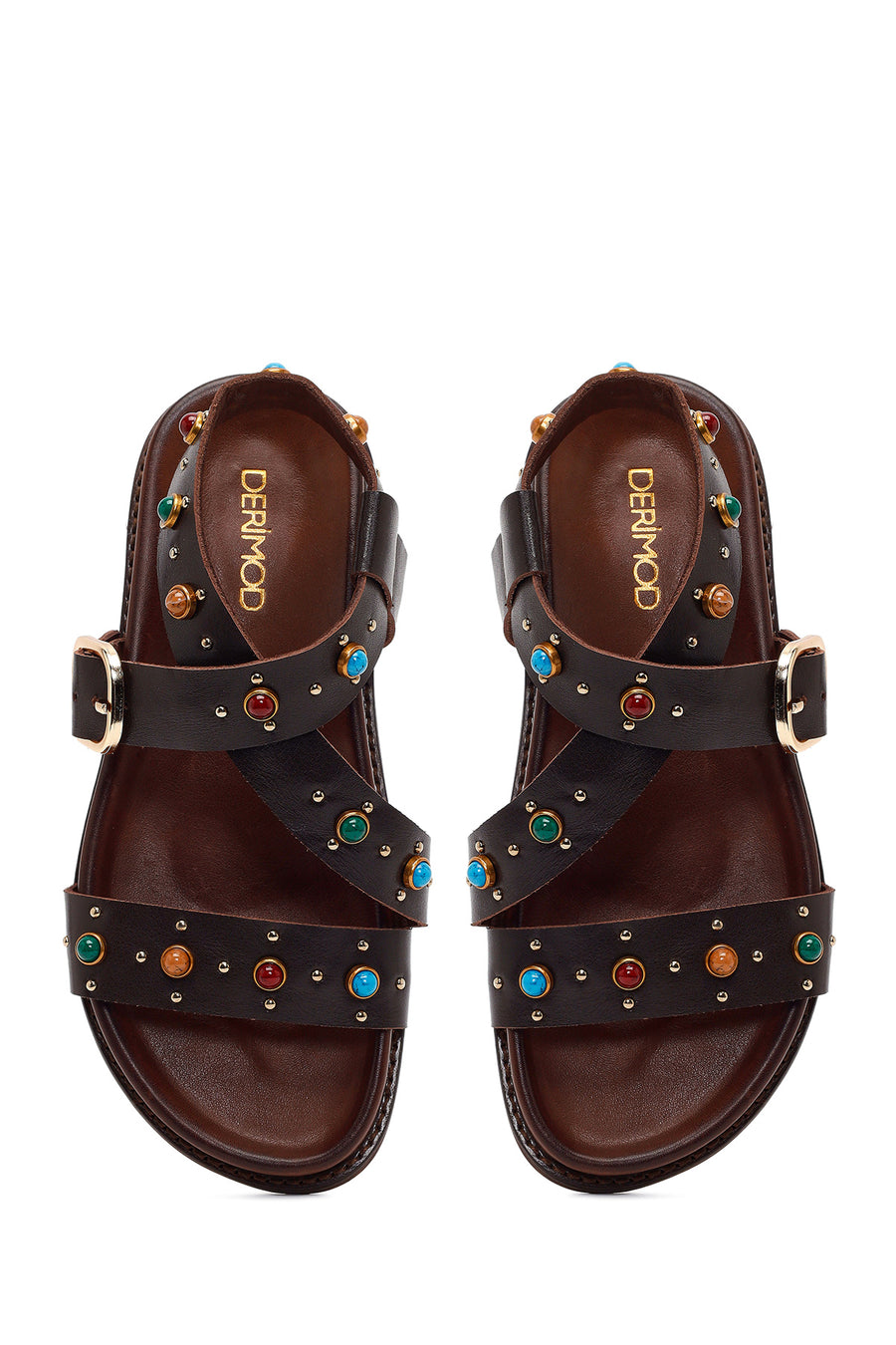 Woman Brown Jeweled Leather Sandals