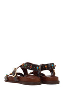 Woman Brown Jeweled Leather Sandals | Derimod