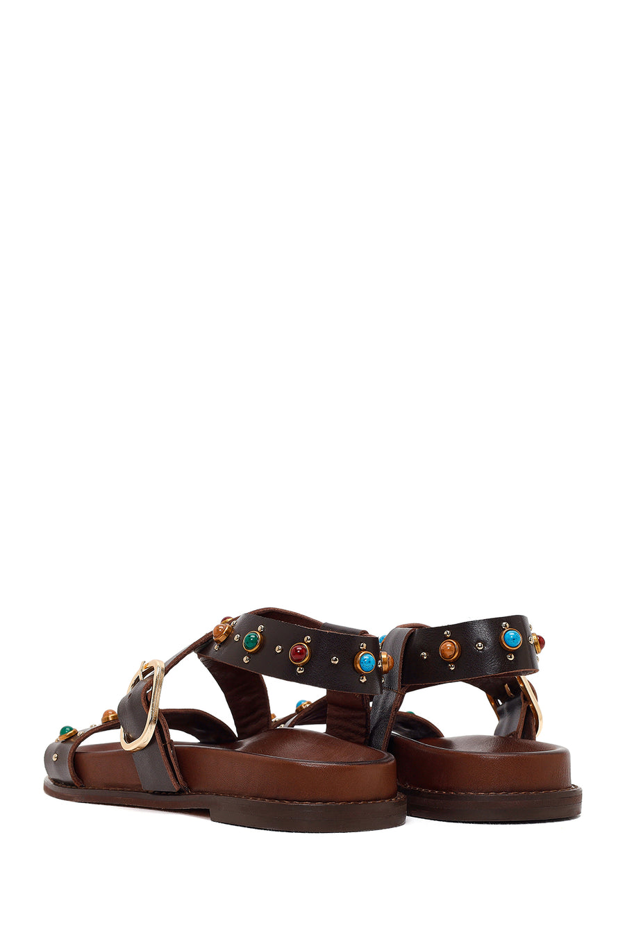 Woman Brown Jeweled Leather Sandals