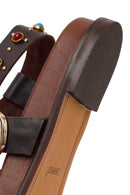 Woman Brown Jeweled Leather Sandals | Derimod
