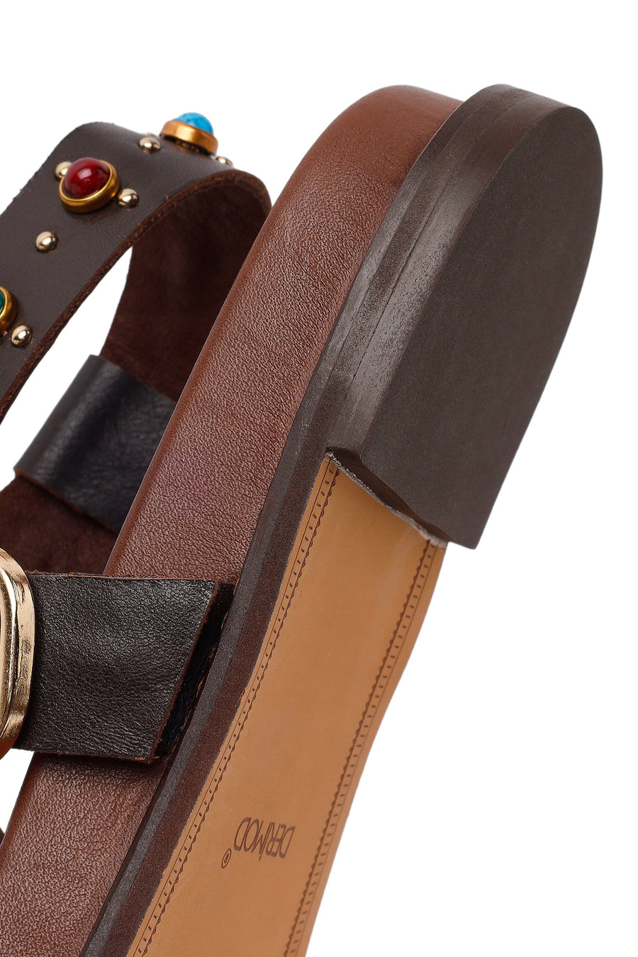Woman Brown Jeweled Leather Sandals