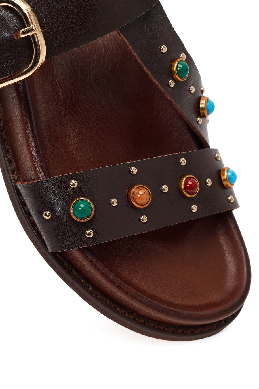 Woman Brown Jeweled Leather Sandals