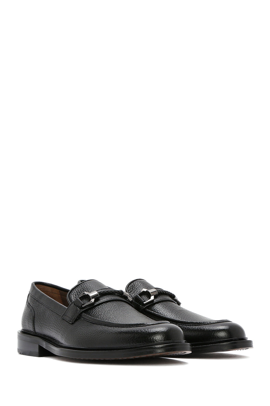 Erkek Siyah Tokalı Deri Klasik Loafer