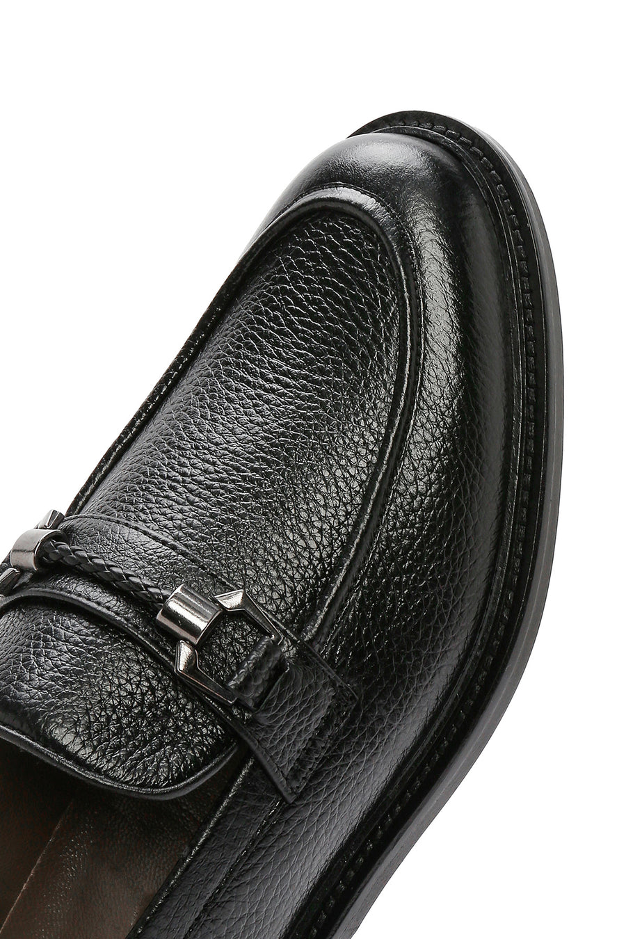 Erkek Siyah Tokalı Deri Klasik Loafer