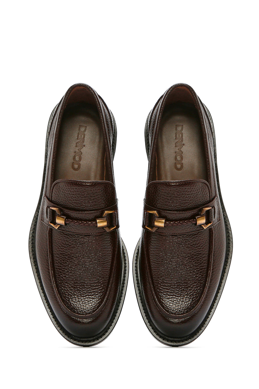 Erkek Kahverengi Tokalı Deri Klasik Loafer
