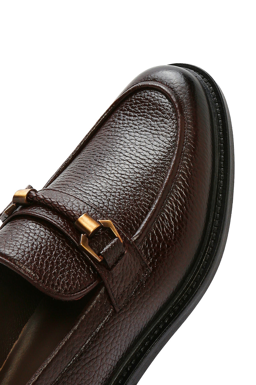 Erkek Kahverengi Tokalı Deri Klasik Loafer