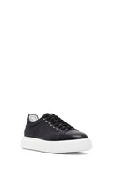 Erkek Siyah Bağcıklı Kalın Tabanlı Deri Sneaker | Derimod